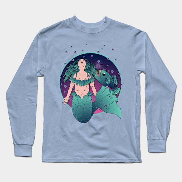 Mermaid and Angler Long Sleeve T-Shirt by Desdymona